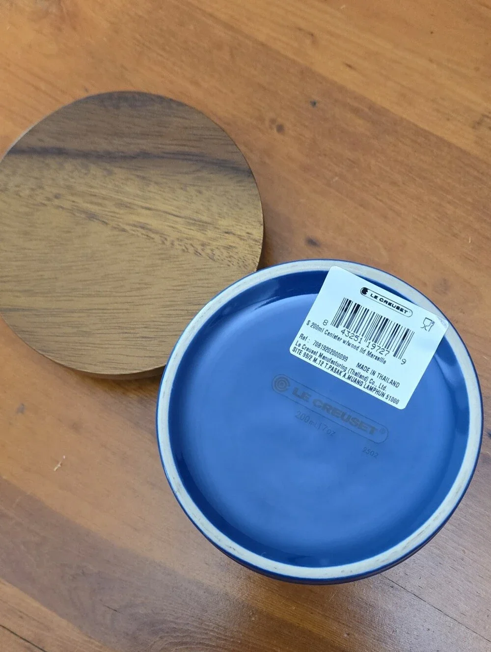 NWOB Le Creuset Marseille Stoneware 200 Ml 17 Oz Canister with Dark Wood Lid